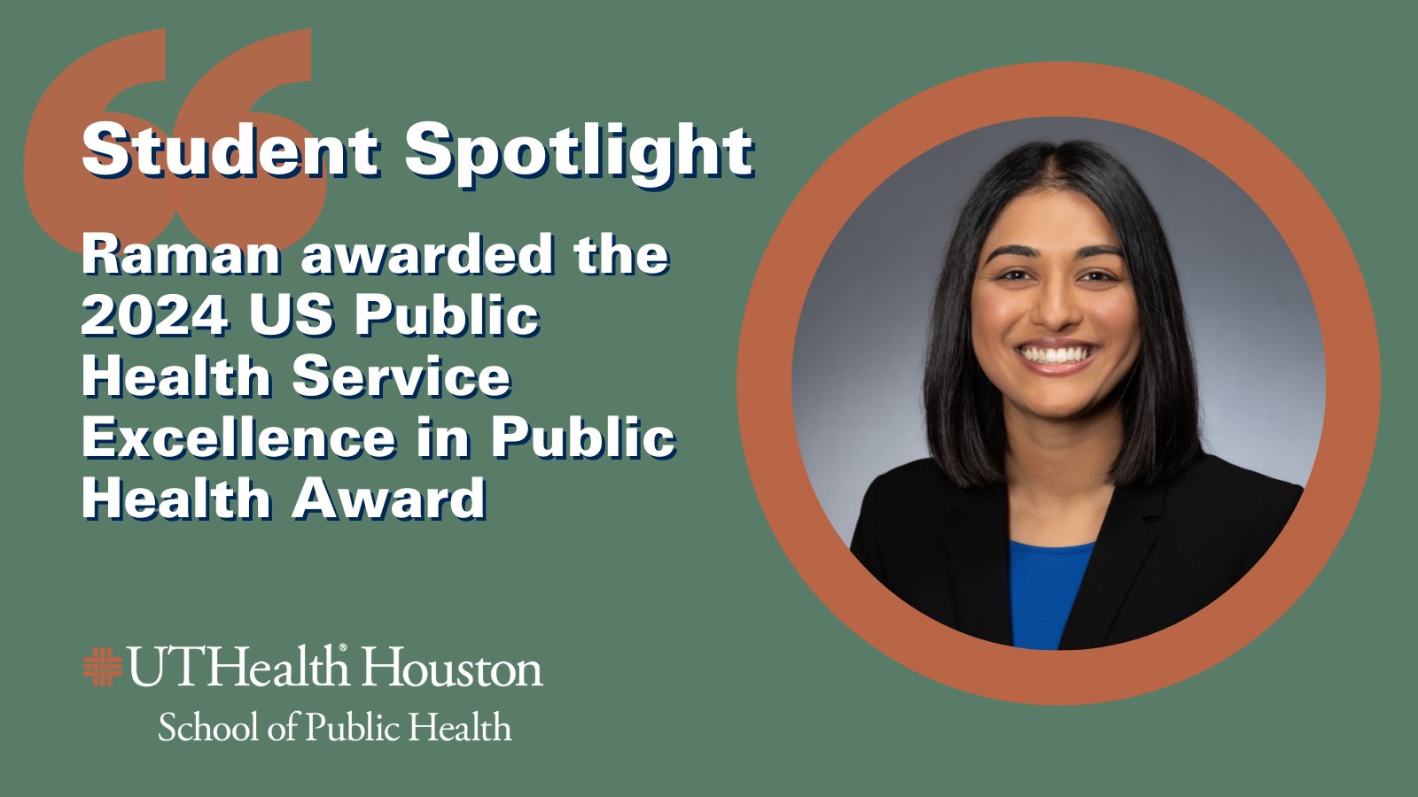 Raman awarded the 2024 U.S. Public Health Service Excellence in Public Health Award