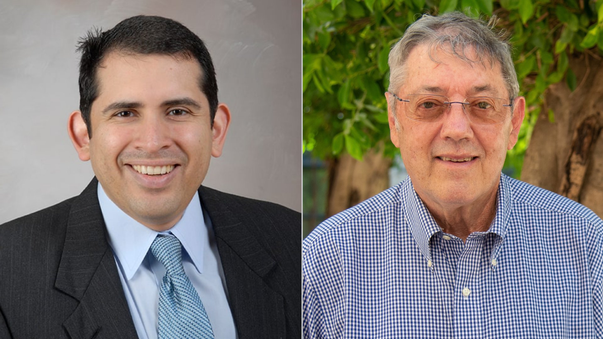 Doctors Absalon Gutierrez and Joseph McCormick posing side by side and smiling.