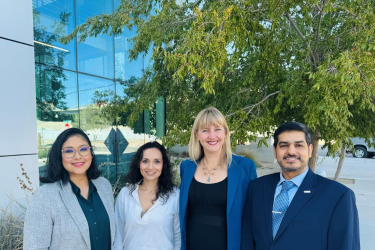 From left,  research coordinator Erica Martinez; nurse practitioner Athena Nathan; director Leah Whigham, PhD ; and clinical lab director Juan Aguilera, MD, PhD, MPH. (Photo by UTHealth Houston)